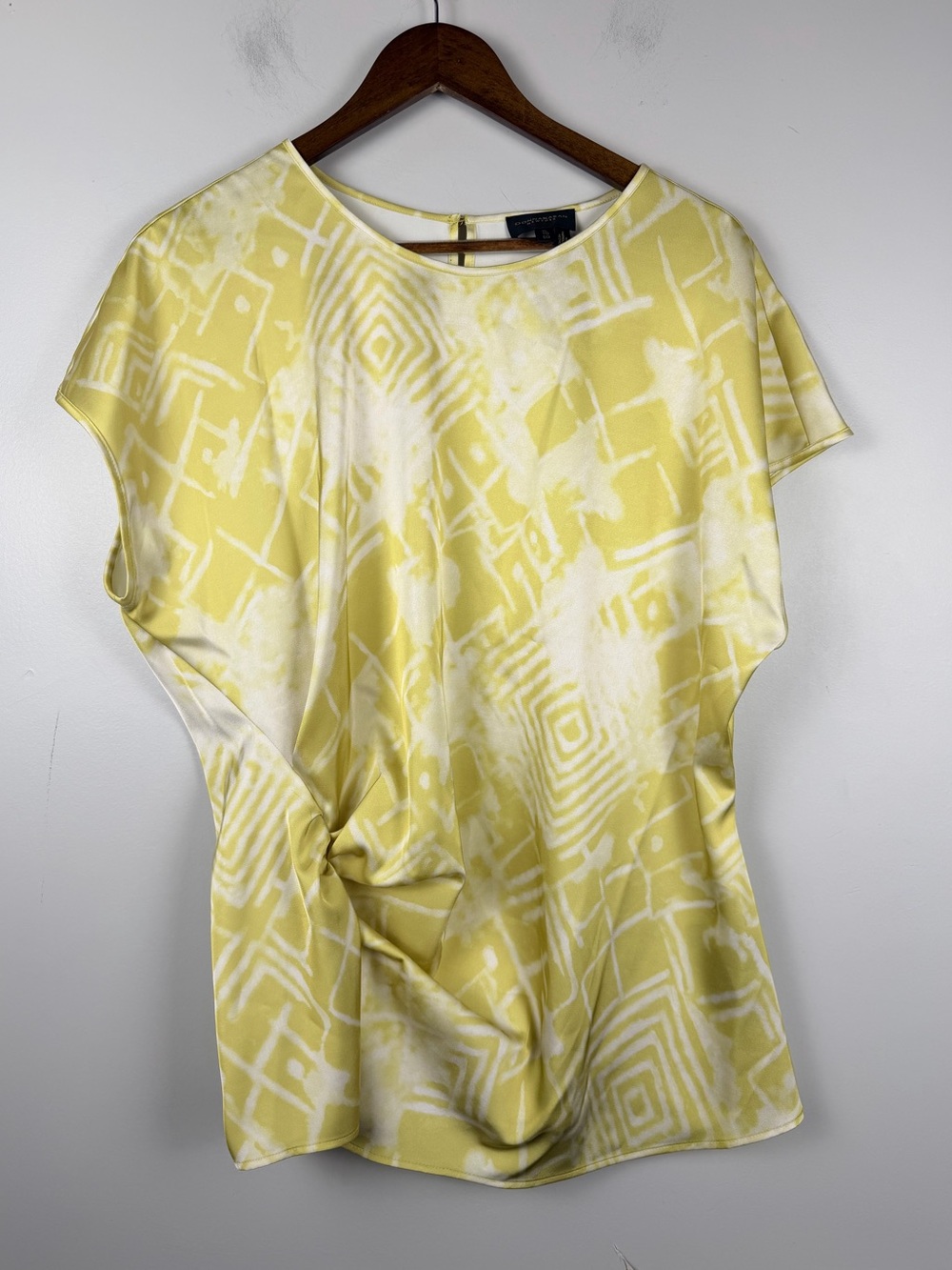 Donna Karan green white front twist blouse size xl